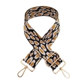 Détail de la bandoulière jacquard léopard brodée avec des mousquetons en métal doré - Noir Blanc Jaune-B