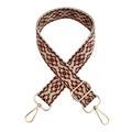 Close-up of jacquard woven strap with geometric patterns and golden metal buckles - Pink Coffee Floral / Silver Clasp
