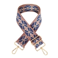 Detail der ethnischen Jacquard-Gurtband mit goldenen Metallhaken und Schnallen für Taschen - 8-Lila Blau