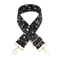 Detail of 5cm wide leopard print jacquard bag strap with gold lobster clasps and buckles - Silver Clasp / 10-A Grey Silver Leopard
