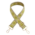 Detail of jacquard ethnic strap with yellow diamond pattern and gold metal hooks - Silver Clasp / Bright Yellow Green Floral