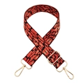 Adjustable wide jacquard bag strap with red and black animal print and gold hardware - Orange + Silver Buckle