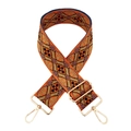 Nahaufnahme des geometrischen Jacquard-Musters auf dem breiten Taschenriemen aus Stoff - 11-Orange Gelb Grün