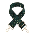 Close-up of dark green leopard print adjustable bag strap with gold metal hardware - Dark Green