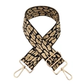Detalle de correa ajustable de 5cm con estampado de leopardo, hilo dorado y herrajes de oro - Cierre Plateado / Amarillo
