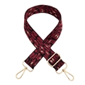 Close-up of leopard print shoulder strap with gold thread and metal adjustment buckles - Wine Red + Silver Buckle