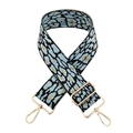 Detail of light blue leopard print woven bag strap with golden metallic thread and hooks - Light Blue