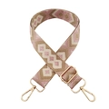 Pink and beige geometric diamond pattern wide woven bag strap with gold metal hooks - 32-Gold Thread Pink