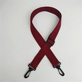 Close-up of burgundy woven replacement shoulder strap with black plastic swivel hooks - Burgundy