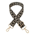 Black and white geometric diamond woven bag strap with light gold metal lobster clasps - Diamond Beige Black (Gold Buckle)