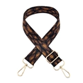 Vista detallada de correa jacquard de leopardo con ganchos de metal dorado pulido - Leopardo Marrón 2