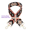 Detail of grey and dark pink woven wide shoulder strap with golden metal swivel hooks - Silver Clasp / Gray Beige White Deep Pink (35)