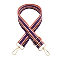 Detail of vintage striped purple shoulder strap with golden metal swivel hooks - Purple Orange Striped Gold Buckle