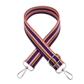 Detail of adjustable colorful woven purse strap with silver metal swivel hooks - Purple Orange Striped Silver Buckle