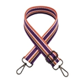 Detail of adjustable colorful striped shoulder strap with vintage woven pattern and metal hooks - Purple Orange Striped Gunmetal Buckle