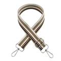 Detail of 3.8cm thick wide colorful striped bag strap with silver metal swivel hooks - Khaki Green Stripe Silver Buckle