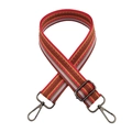 Detail of colorful striped woven shoulder strap with gunmetal gray adjustable buckle - Red Brown Stripe Gunmetal Buckle