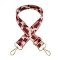 Adjustable wide fabric bag strap featuring pink and red cow print with gold hardware - Pattern 153 + Gold Buckle