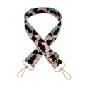Adjustable colorful leopard print bag strap with gold metal buckles on white background - Pattern 156 + Gold Buckle
