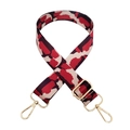 Adjustable wide replacement bag strap with red, black and beige pattern and gold hardware - Pattern 157 + Gold Buckle