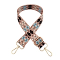 Adjustable wide replacement shoulder strap with pink and blue argyle pattern and gold buckles - Pattern 175 Gold Buckle