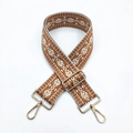 Adjustable ethnic jacquard bag strap with geometric diamond patterns and gold hooks - Silver Clasp / No. 6 Brown Base Beige