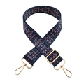 Ethnic wide floral guitar strap for handbags with dark blue base and gold hardware - Pattern 186 + Gold Buckle