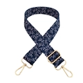 Close-up of floral nylon bag strap with golden swivel hooks and adjustable buckle - Pattern 187 + Gold Buckle