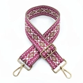 Ethnic style pink jacquard bag strap with geometric patterns and golden metal clasps - No. 8 Rose Red Khaki White