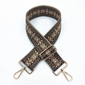 Close-up of geometric jacquard bag strap with adjustable light gold metal hardware clips - No. 10 Black Base Brown