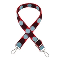 Close-up of adjustable colorful polka dot replacement strap with silver metal hooks - Light Blue Purple Red Silver Buckle