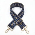Detail of 5cm ethnic jacquard bag strap with blue and gold geometric weaving patterns - No. 13 Dark Blue