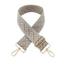 Detail of wide woven strap with geometric patterns and gold metal lobster clasps - Beige Blue Khaki