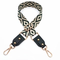 Adjustable black and white diamond pattern woven shoulder strap with gold rivets - Beige Green