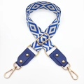 Adjustable blue and beige geometric jacquard strap with gold rivets and lobster clasps - Beige Base Royal Blue