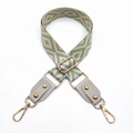Adjustable wide jacquard strap with green geometric diamond pattern and golden hardware - Beige Sage Green