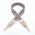 Bandoulière jacquard ajustable avec motif losange violet et crochets dorés - Violet Gris Beige