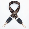 Bandoulière jacquard réglable avec boucles dorées et motifs géométriques ethniques - Noir Café