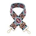 Ethnic wide jacquard bag strap with blue bohemian pattern and gold metal hooks - Pattern 5 (Blue Deep Pink Black)