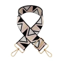 Detail of adjustable woven handbag strap with geometric wave pattern and gold metal hooks - Silver Clasp / 16 Black White Light Pink