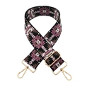 Close-up of ethnic geometric pattern strap with gold-tone hardware and adjustable buckle - Pattern 12 (Black Purple Coffee)