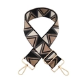 Detail of adjustable geometric jacquard bag strap with gold metal swivel hooks - Silver Clasp / 18 Khaki Black Gray