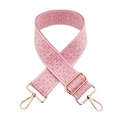 Detail of pink and white jacquard bag strap with geometric patterns and gold-tone hooks - Silver Clasp / 5-Dark Pink