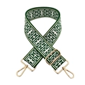 Ethnic style woven shoulder strap with green geometric jacquard and gold metal hooks - 6-Green