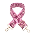 Detail of pink and beige geometric jacquard strap with gold metal swivels for crossbody bags - Silver Clasp / 7-Rose Purple