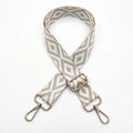 Adjustable beige and brown geometric diamond embroidered bag strap with gold clips - Beige Base White