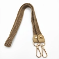 Detail of brown knitted shoulder strap with gold sequins and metal lobster clasp - 80cm / Khaki
