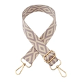 Adjustable bag strap with grey and beige diamond embroidery and gold metal hooks - Beige Base Light Purple