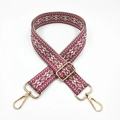 Detail of adjustable 3.8cm colorful jacquard purse strap with gold metal swivel hooks - Silver Clasp / 2-Rose Pink Khaki White