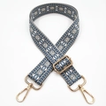 Adjustable bohemian style woven strap with blue and beige geometric diamond pattern - Silver Clasp / Haze Blue
